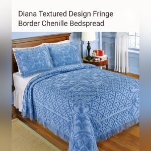 Diana Textured Design Fringe Border Cotton Chenille Bedspread & Shams**Full...